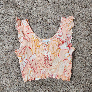 Patrons of Peace Crop Tank Top Orange Floral Elastic Boho Size XS NWOT